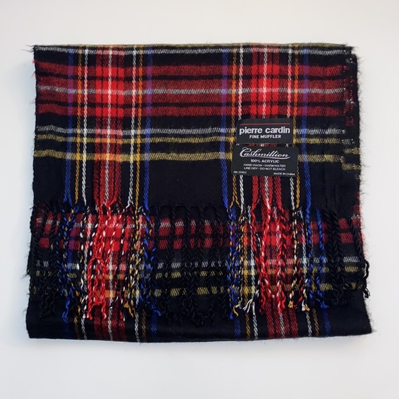 Vintage mens Pierre Cardin fine muffler Casmillion Plaid scarf - Picture 3 of 4
